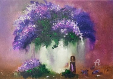 Pintura intitulada "Oil painting: Lilac…" por Svetlana Dorokhina, Obras de arte originais, Óleo Montado em Armação em madeira