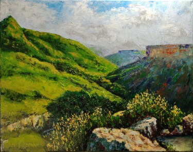 Malerei mit dem Titel "Mountain peaks" von Svetlana Dushina, Original-Kunstwerk, Öl