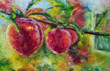 Painting titled "in the peach garden" by Svetlana Dushina, Original Artwork, Oil