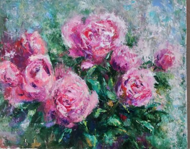 Картина под названием "Pink roses" - Svetlana Dushina, Подлинное произведение искусства, Масло