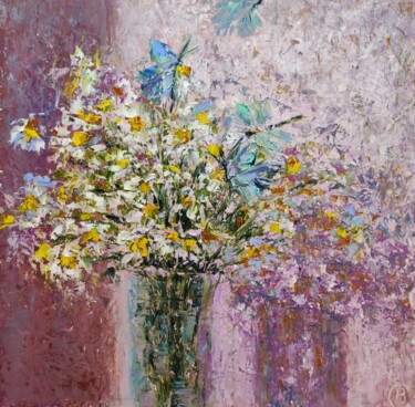 Картина под названием "Chamomile bouquet" - Svetlana Dushina, Подлинное произведение искусства, Масло