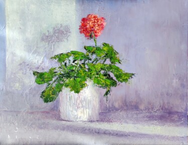 Peinture intitulée "geranium" par Svetlana Dushina, Œuvre d'art originale, Huile