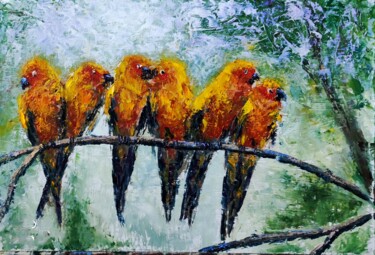 Ζωγραφική με τίτλο "parrots" από Svetlana Dushina, Αυθεντικά έργα τέχνης, Λάδι