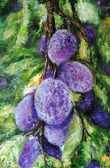 Painting titled "Plum branches" by Svetlana Dushina, Original Artwork, Oil