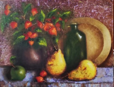 Painting titled "Still life with pear" by Svetlana Dushina, Original Artwork, Oil