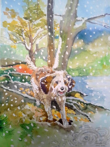 Картина под названием "Счастливый пес" - Светлана Егжова, Подлинное произведение искусства, Акварель