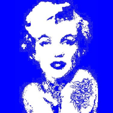 Digitale Kunst getiteld "Blue Marilyn tattoed" door Svetlana Fabrikant, Origineel Kunstwerk, Digitaal Schilderwerk Gemonteer…