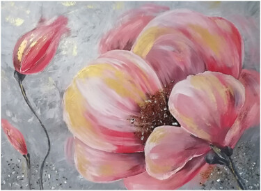 绘画 标题为“Pink Flower” 由Svetlana Fakhrieva, 原创艺术品, 丙烯 安装在木质担架架上