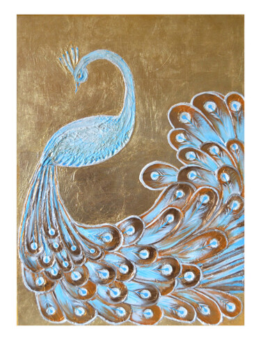 Painting titled "Peacock" by Svetlana Fakhrieva, Original Artwork, Acrylic Mounted on Wood Panel