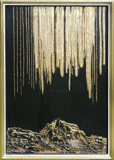 Painting titled "Golden rainfall" by Svetlana Fakhrieva, Original Artwork, Acrylic Mounted on Cardboard