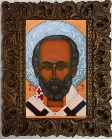 Painting titled "Николай Чудотворец" by Svetlana Fatianova, Original Artwork, Tempera Mounted on Other rigid panel