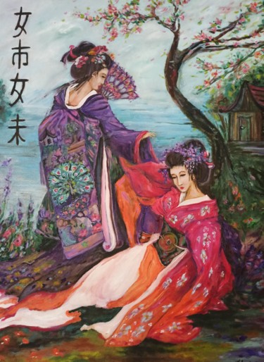 Schilderij getiteld "picture in Japanese…" door Svetlana Sindere, Origineel Kunstwerk, Olie