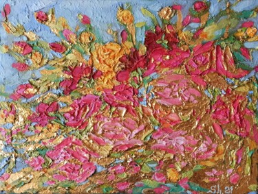 Картина под названием "Roses Oil Painting…" - Svetlana Sindere, Подлинное произведение искусства, Масло Установлен на Деревя…