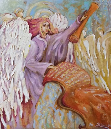 Painting titled "Angel Oil Painting…" by Svetlana Sindere, Original Artwork, Oil Mounted on Wood Stretcher frame