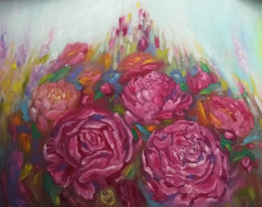 Картина под названием "Flowers Oil Paintin…" - Svetlana Sindere, Подлинное произведение искусства, Масло Установлен на Дерев…