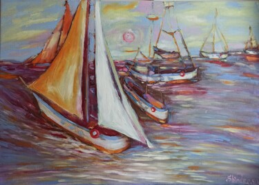 Painting titled "Seascape Oil Painti…" by Svetlana Sindere, Original Artwork, Oil Mounted on Wood Stretcher frame