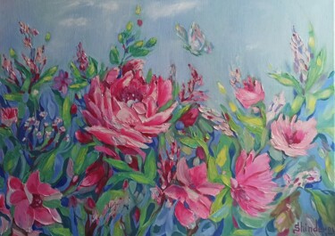 Malarstwo zatytułowany „Flowers Impasto Oil…” autorstwa Svetlana Sindere, Oryginalna praca, Olej Zamontowany na Drewniana ra…