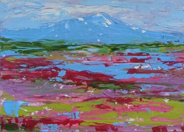 Schilderij getiteld "Mount Hood Painting…" door Svetlana Sindere, Origineel Kunstwerk, Olie Gemonteerd op Karton