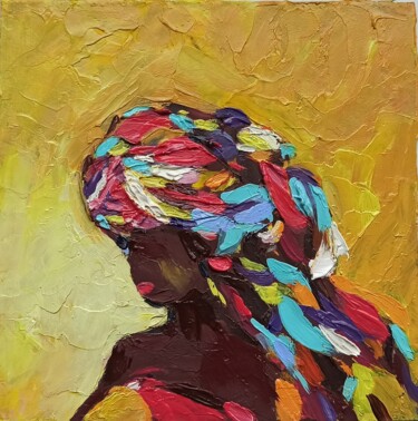 Malerei mit dem Titel "African Queen Paint…" von Svetlana Sindere, Original-Kunstwerk, Öl Auf Karton montiert