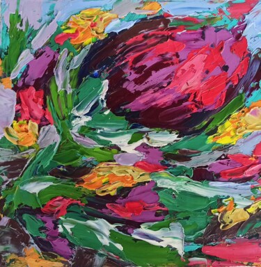 Painting titled "Colorful Flowers Or…" by Svetlana Sindere, Original Artwork, Oil Mounted on Cardboard