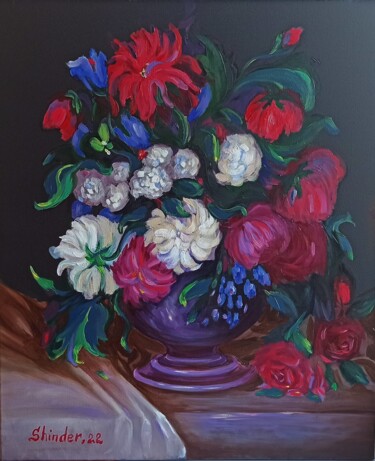 Pittura intitolato "Flowers in a Vase O…" da Svetlana Sindere, Opera d'arte originale, Olio Montato su Telaio per barella in…