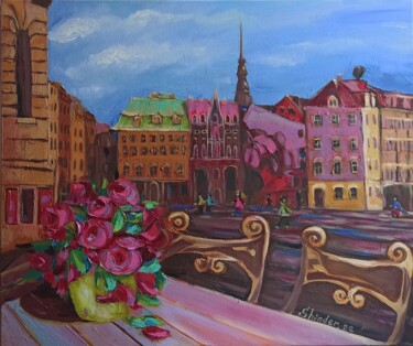 Painting titled "Сityscape Original…" by Svetlana Sindere, Original Artwork, Oil Mounted on Wood Stretcher frame