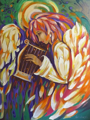 Pintura titulada "Angel Original Oil…" por Svetlana Sindere, Obra de arte original, Oleo Montado en Bastidor de camilla de m…