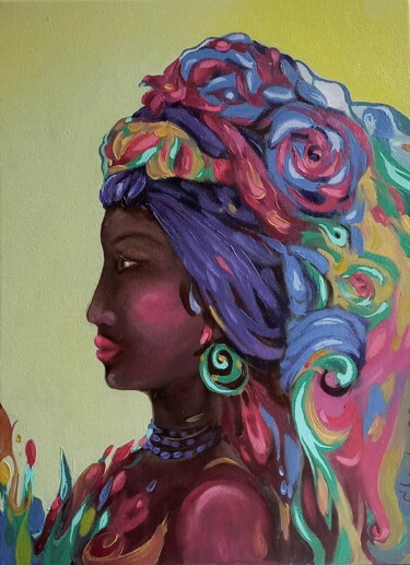 Painting titled "African Queen Paint…" by Svetlana Sindere, Original Artwork, Oil Mounted on Wood Stretcher frame