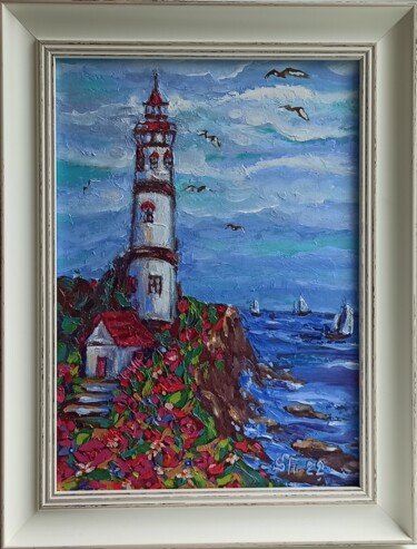 Schilderij getiteld "Lighthouse,  Origin…" door Svetlana Sindere, Origineel Kunstwerk, Olie Gemonteerd op Karton