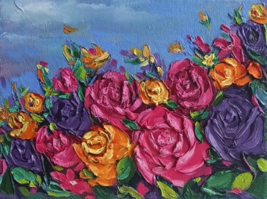 Картина под названием "Roses Original Impa…" - Svetlana Sindere, Подлинное произведение искусства, Масло Установлен на Дерев…