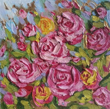 Schilderij getiteld "Roses Original Oil…" door Svetlana Sindere, Origineel Kunstwerk, Olie Gemonteerd op Karton