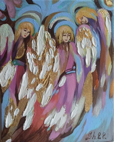 Картина под названием "Аngels Original Imp…" - Svetlana Sindere, Подлинное произведение искусства, Масло Установлен на Дерев…