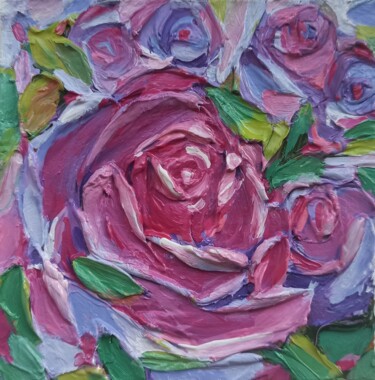 Ζωγραφική με τίτλο "Roses Flowers Origi…" από Svetlana Sindere, Αυθεντικά έργα τέχνης, Λάδι Τοποθετήθηκε στο Χαρτόνι