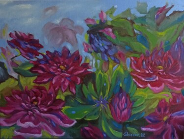 Peinture intitulée "Big Flowers Origina…" par Svetlana Sindere, Œuvre d'art originale, Huile Monté sur Châssis en bois