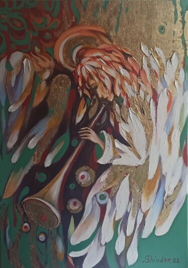 Painting titled "Angel Original Oil…" by Svetlana Sindere, Original Artwork, Oil Mounted on Wood Stretcher frame