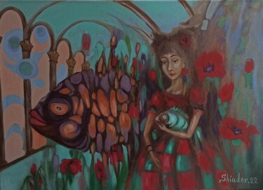 Картина под названием "Fish Fantasy Origin…" - Svetlana Sindere, Подлинное произведение искусства, Масло Установлен на Дерев…