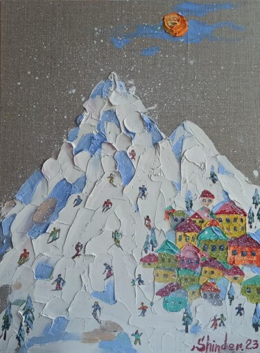Painting titled "Mountain Original O…" by Svetlana Sindere, Original Artwork, Oil Mounted on Cardboard