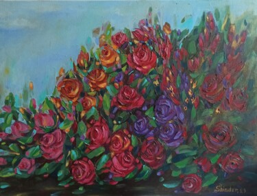 Schilderij getiteld "Roses Impasto Origi…" door Svetlana Sindere, Origineel Kunstwerk, Olie Gemonteerd op Frame voor houten…