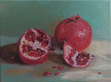 Painting titled "Рomegranate Fruit…" by Svetlana Sindere, Original Artwork, Oil Mounted on Wood Stretcher frame