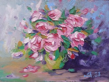 Painting titled "Flowers Original Oi…" by Svetlana Sindere, Original Artwork, Oil Mounted on Cardboard