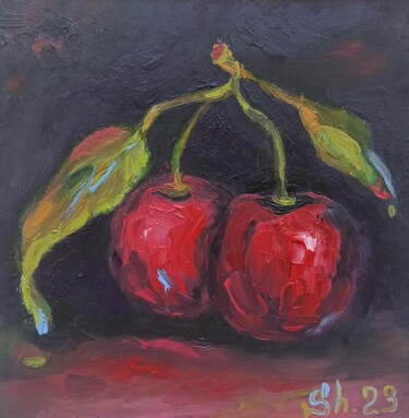 Painting titled "Сherry  Fruits Orig…" by Svetlana Sindere, Original Artwork, Oil Mounted on Cardboard