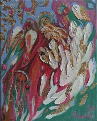 Painting titled "Angels Original Oil…" by Svetlana Sindere, Original Artwork, Oil Mounted on Wood Stretcher frame