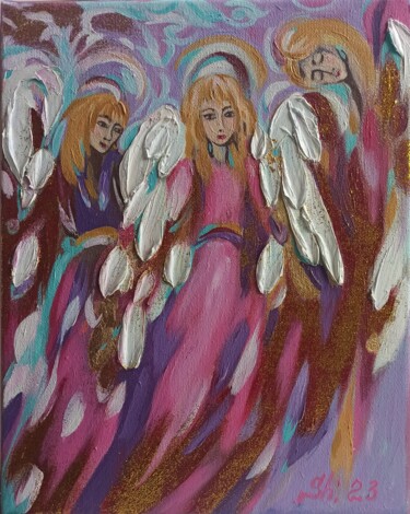 Schilderij getiteld "Angels Original Oil…" door Svetlana Sindere, Origineel Kunstwerk, Olie Gemonteerd op Frame voor houten…
