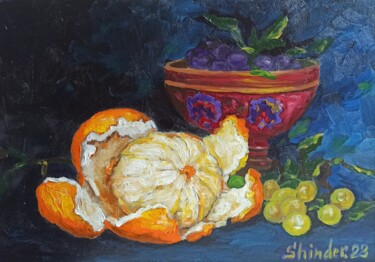 Painting titled "Оranges Fruits Grap…" by Svetlana Sindere, Original Artwork, Oil Mounted on Cardboard