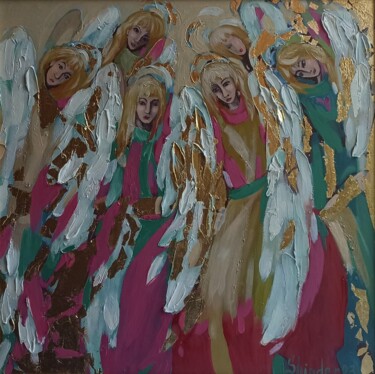 Painting titled "Angels Original Imp…" by Svetlana Sindere, Original Artwork, Oil Mounted on Cardboard