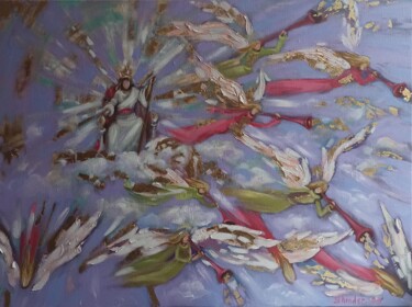 Картина под названием "God Painting Angel…" - Svetlana Sindere, Подлинное произведение искусства, Масло Установлен на Деревя…