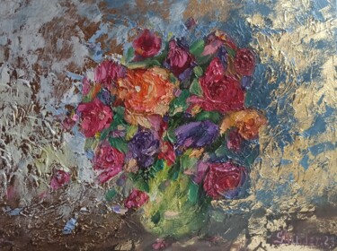 Schilderij getiteld "Roses Painting Flow…" door Svetlana Sindere, Origineel Kunstwerk, Olie Gemonteerd op Frame voor houten…