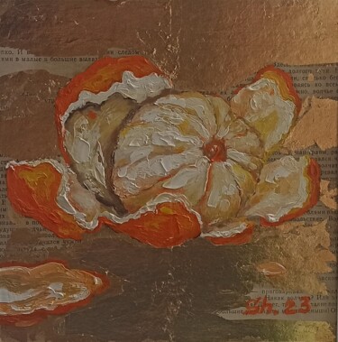 Painting titled "Fruits Painting Оra…" by Svetlana Sindere, Original Artwork, Oil Mounted on Cardboard