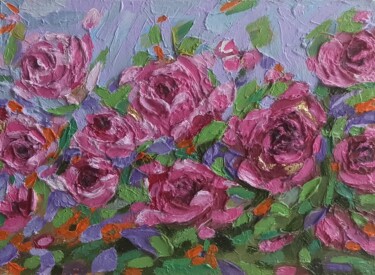 Peinture intitulée "Roses Painting, Flo…" par Svetlana Sindere, Œuvre d'art originale, Huile Monté sur Carton