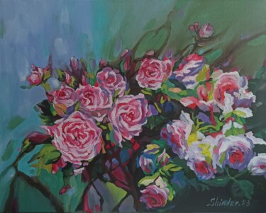 Painting titled "Roses Painting, Flo…" by Svetlana Sindere, Original Artwork, Oil Mounted on Wood Stretcher frame